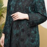 مانتو مجلسی ژاکارد یقه گرد ملیله دوزی کد 976